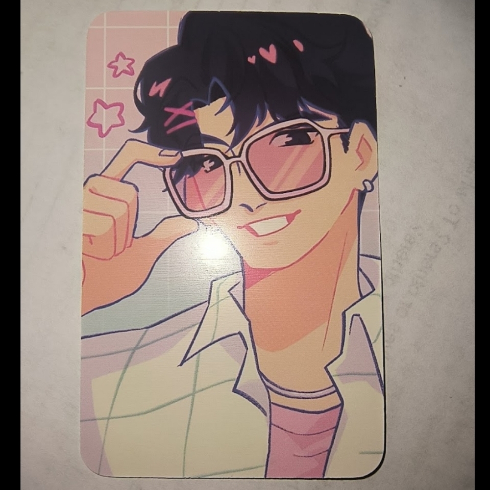 Cute Anime Character Art Card with Pink Sunglasses Kpop Demon Hunters Jinu